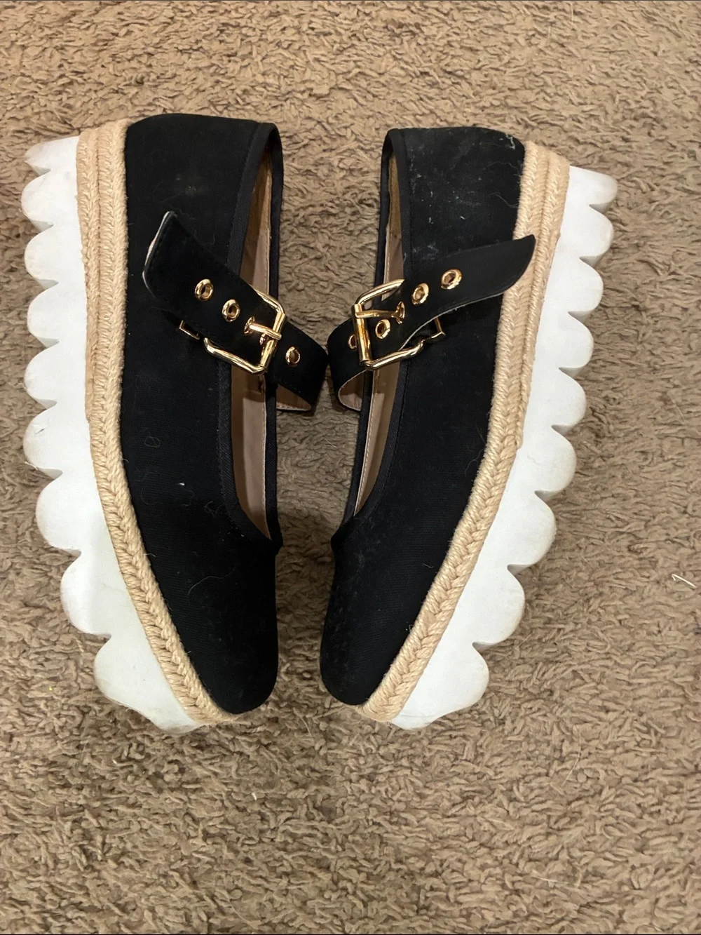 Black Mary Jane Espadrille Platform with Gold Buckle from Anthropologie
